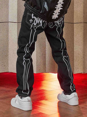 Hip Hop Bones Embroidered Jeans Streetwear - thumbnail 11