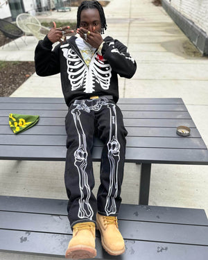 Hip Hop Bones Embroidered Jeans Streetwear - thumbnail 12
