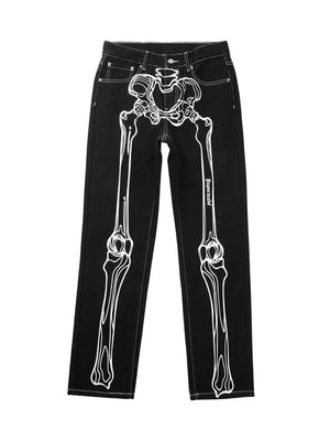 Hip Hop Bones Embroidered Jeans Streetwear - thumbnail 1