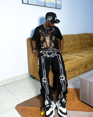 Hip Hop Bones Embroidered Jeans Streetwear - thumbnail 14
