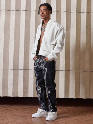 Hip Hop Bones Embroidered Jeans Streetwear - thumbnail 2