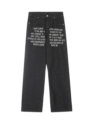 Letter Embroidery Hip Hop Washed Jeans Streetwear - thumbnail 7
