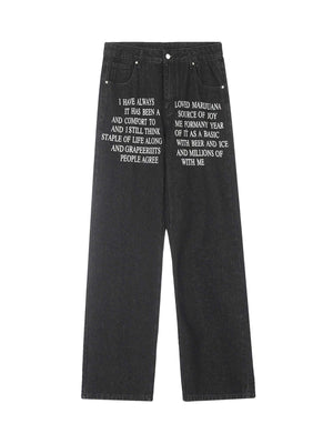 Letter Embroidery Hip Hop Washed Jeans Streetwear - thumbnail 1