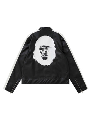 Monkey Monogrammed Leather Jacket Streetwear - thumbnail 1