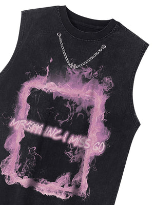 Retro Distressed Washed Smoke Printed Vest Streetwear - thumbnail 3