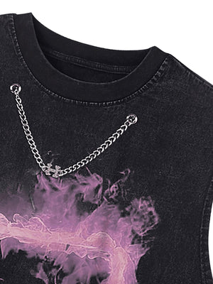 Retro Distressed Washed Smoke Printed Vest Streetwear - thumbnail 6