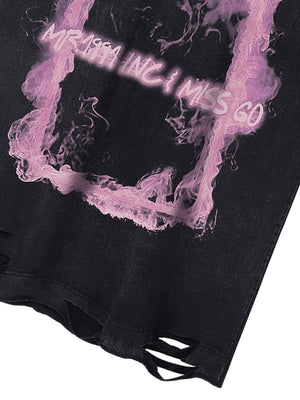 Retro Distressed Washed Smoke Printed Vest Streetwear - thumbnail 7