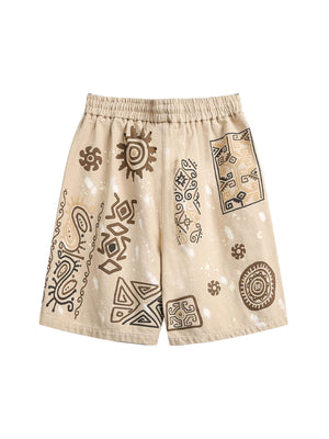 Retro Hieroglyphic Pattern Hip Hop Shorts Streetwear - thumbnail 2