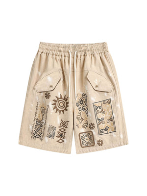 Retro Hieroglyphic Pattern Hip Hop Shorts Streetwear - thumbnail 1
