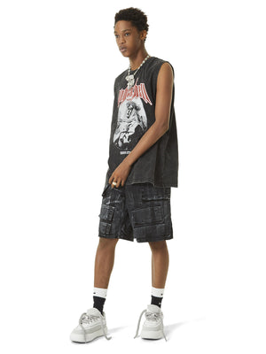 Retro Washed Character Thorns Street Rap Vest Streetwear - thumbnail 10