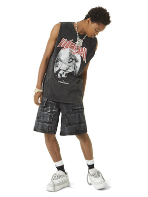 Retro Washed Character Thorns Street Rap Vest Streetwear - thumbnail 11