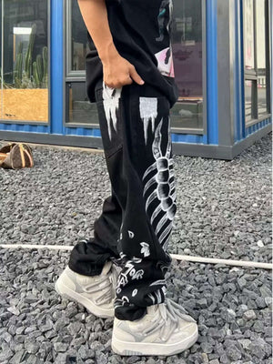 Skull Centipede Print Casual Pants Streetwear - thumbnail 4