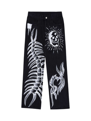 Skull Centipede Print Casual Pants Streetwear - thumbnail 1