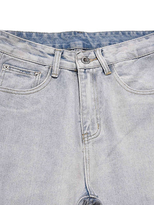 Skull Flame Monogram Embroidered Slim Fit Jeans Streetwear - thumbnail 3