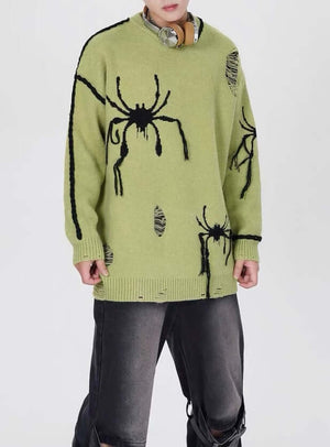 Spider Distressed Oversized Sweater Streetwear - thumbnail 6