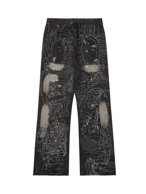 Topstitched White Straight leg Jeans Streetwear - thumbnail 2