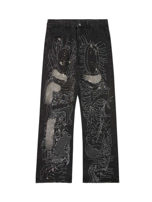 Topstitched White Straight leg Jeans Streetwear - thumbnail 1