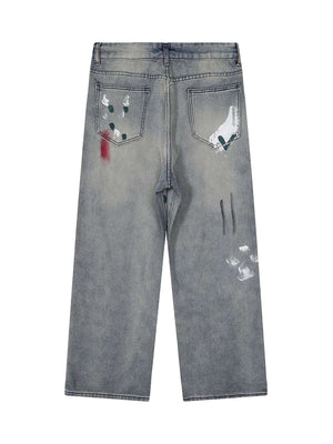 Vintage Ink Splash Washed And Distressed Jeans Streetwear - thumbnail 3