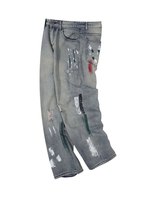 Vintage Ink Splash Washed And Distressed Jeans Streetwear - thumbnail 7