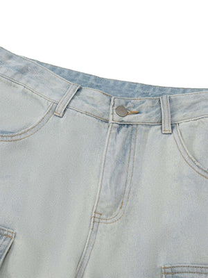 Vintage Washed Multi pocket Work Jeans Streetwear - thumbnail 3