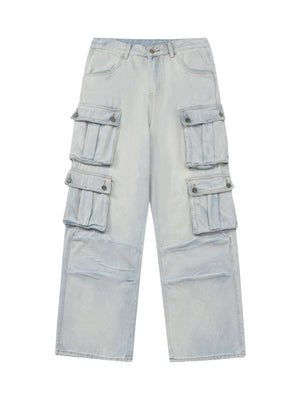 Vintage Washed Multi pocket Work Jeans Streetwear - thumbnail 1