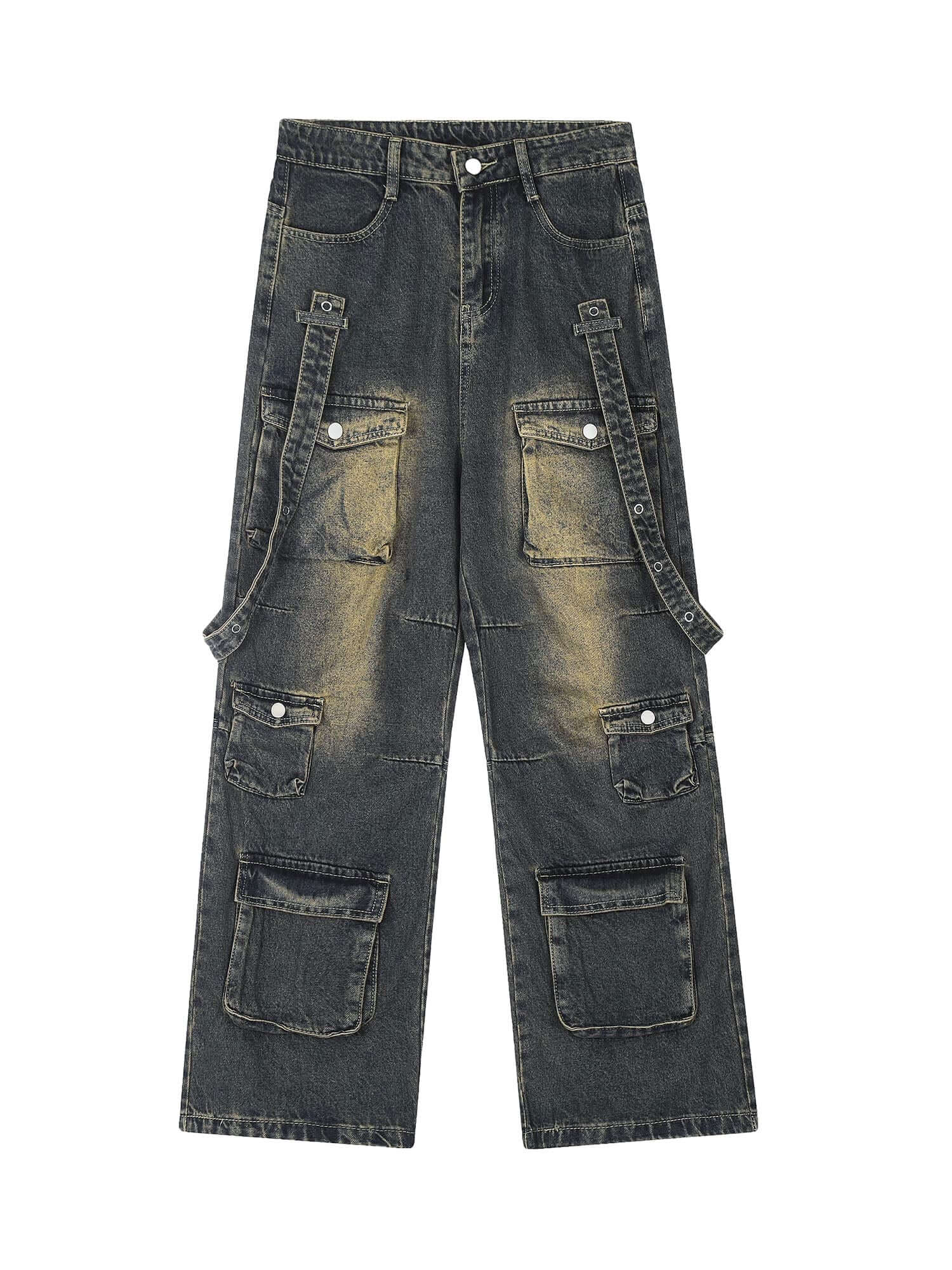 Vintage Washed Web Rivets Hip Hop Jeans Streetwear