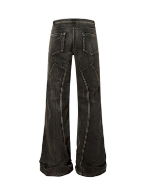 Washed Split Design Hip Hop Horn Jeans Streetwear - thumbnail 2
