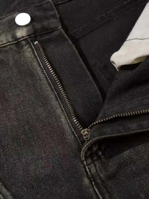 Washed Split Design Hip Hop Horn Jeans Streetwear - thumbnail 3