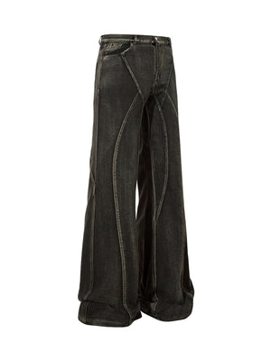 Washed Split Design Hip Hop Horn Jeans Streetwear - thumbnail 1