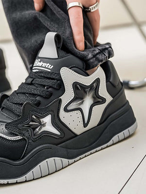 Star Patch Chunky Skate Sneakers – Black on model, close-up | XoKool