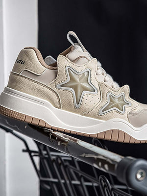 Star patch skate sneakers – Beige, side on cart | XoKool