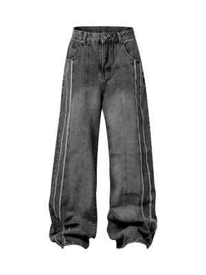 Upgrade your streetwear look with the Washed Distressed Raw Edge Baggy Jeans. Crafted from durable denim, these jeans feature a loose, relaxed fit with stylish side stripes and a raw edge finish for a bold, modern vibe. The elastic waistband ensures all-d