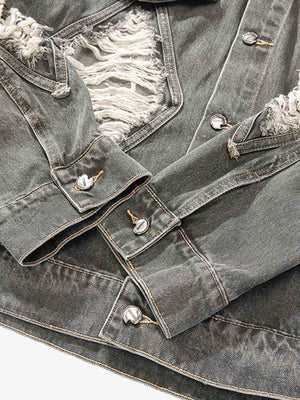 Retro Washed Distressed Denim Jacket - thumbnail 8