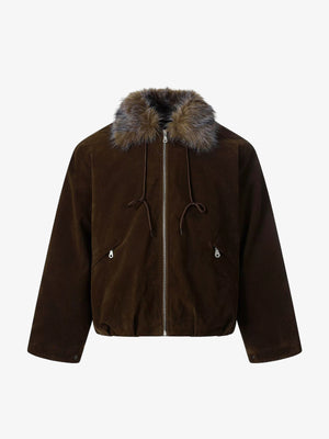 Vintage Drawstring Design Fur Collar Padded Jacket - thumbnail 1