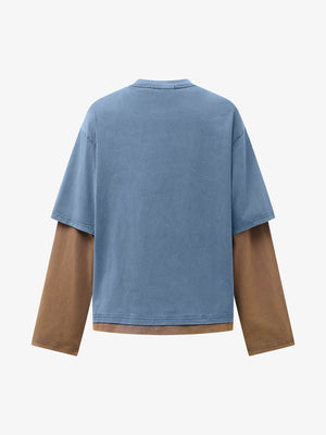 Street Color Matching Faux Two-Piece Printed T-Shirt - thumbnail 4