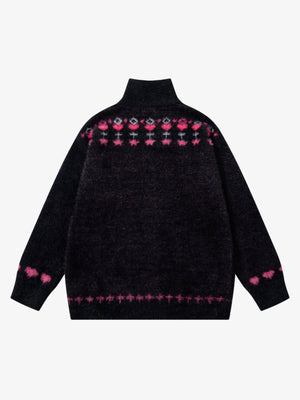 Street Graffiti Heart Pattern Knitted Cardigan Sweater - thumbnail 3