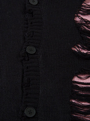 Irregular Neck Hole Hollow Knit Raw Edge Sweater - thumbnail 5