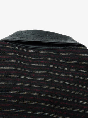 Textured PU Leather Patchwork Retro Stripe Jacket - thumbnail 4