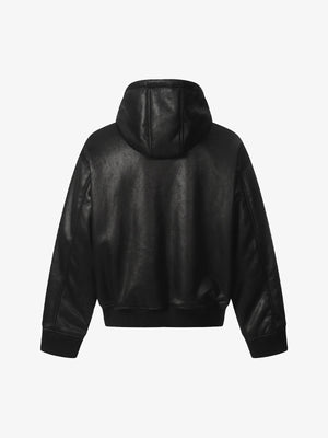 Vintage Leather Badge Fleece-lined Hooded Zip Bomber Jacket - thumbnail 4