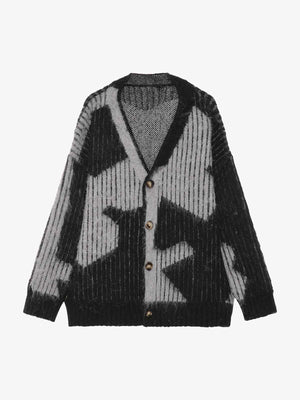 Knitted Fleece Cardigan Irregular Pattern Sweater - thumbnail 1