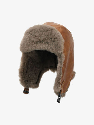 Vintage Distressed Leather Plush Trapper Hat - thumbnail 3