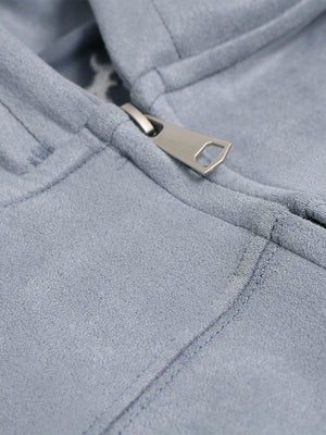 Vintage Suede Letter Embroidered Cropped Hooded Sweatshirt - thumbnail 13