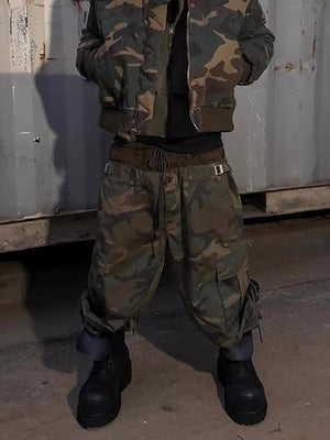 Three-Waist Splicing Camouflage Cargo Buckle Waist Design Overalls - thumbnail 4
