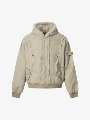 Retro Washed Fleece-lined Hooded Work Jacket - thumbnail 1