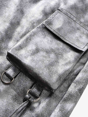 Retro Silver Loose Metallic Straight Pants - thumbnail 4
