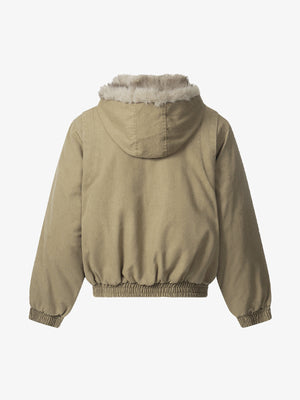Street Outdoor Detachable Fur Collar Fleece Hooded Padded Jacket - thumbnail 3