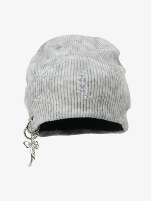 Retro Wasteland Style Distressed Knit Hanging Charm Beanie - thumbnail 3