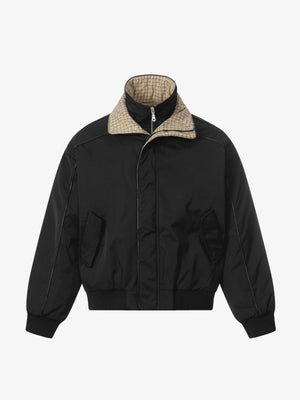 Retro Layered Look Plaid Collar Padded Jacket - thumbnail 2