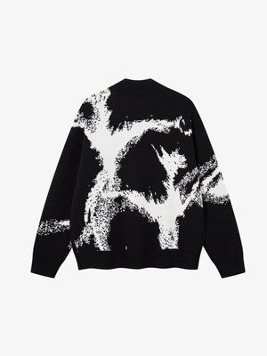 Abstract Splatter Jacquard Zip Up Cardigan – Black, back view | XoKool