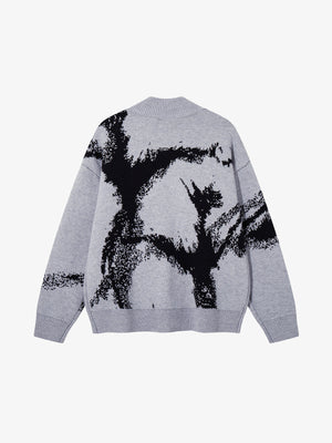 Abstract Splatter Jacquard Zip Up Cardigan – Light Grey, back view | XoKool